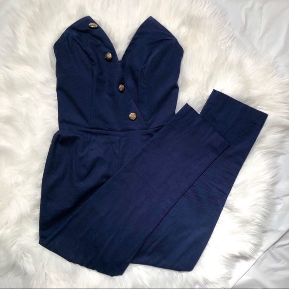 ASOS NAVY BANDEAU MILITARY JUMPSUIT - Picture 4 of 8